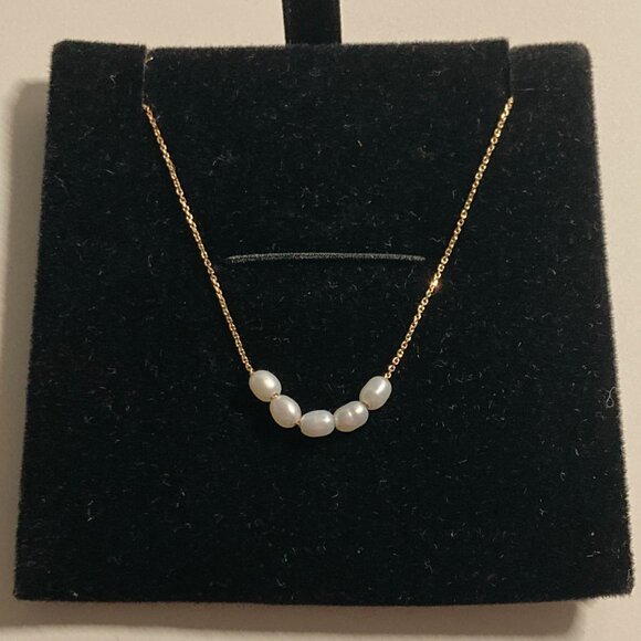 Mejuri 14k Solid Gold Organic Pearl Bead Necklace, Like New, With Box - Picture 2 of 9